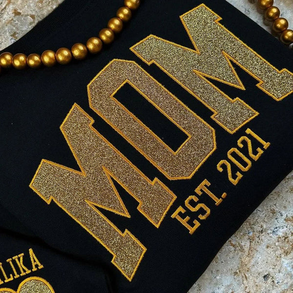 Custom Embroidered Glitter Vinyl Mama Sweatshirt/Hoodie