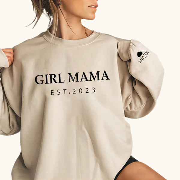 Girl MAMA Sweatshirt,Personalized Gift for Mom, Mother's Name and Child's Name Sweatshirt, Cute Mama Est Sweatshirt, Mom Gift, Mom Birthday