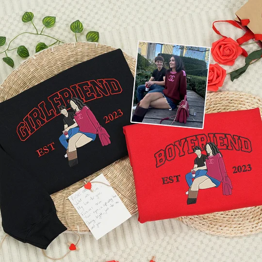 Personalized Embroidered Photo Couple Boyfriend and Girlfriend Matching Sweatshirts