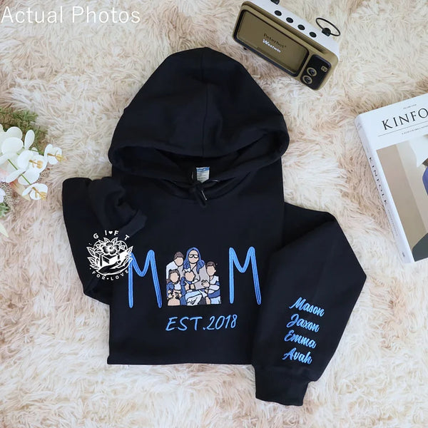 Embroidered Mama Sweatshirt With Custom Portrait From Your Photo, Best Gift For Mom