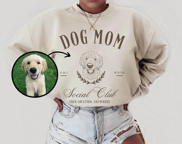 Custom Dog Mom Social Club Sweatshirt - Personalized Crewneck for Dog Moms