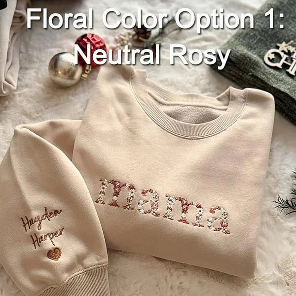 Custom Embroidered Floral Mama Sweatshirt