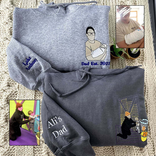 Custom Full Color Embroidered Sweatshirt Portrait Couple/Dad/Mom - Family Gift