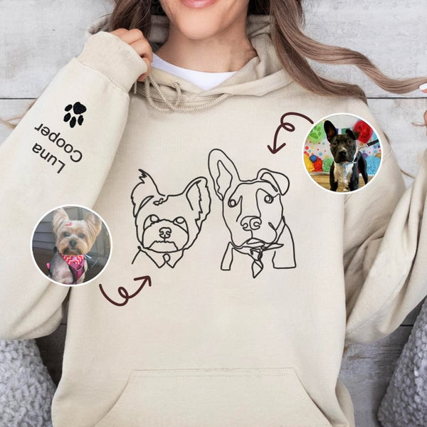 Custom Embroidered Pet Portrait Hoodie - Personalized One-Line Jumper for Pet Lovers