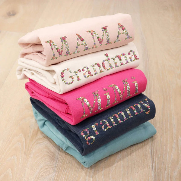 Custom Embroidered Mama/Grandma Floral Sweatshirt/Hoodie/T-shirt