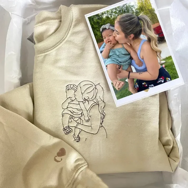 Parent-Child Photo Outline Embroidered Sweatshirt-🎉Surprise Mother's Day gift