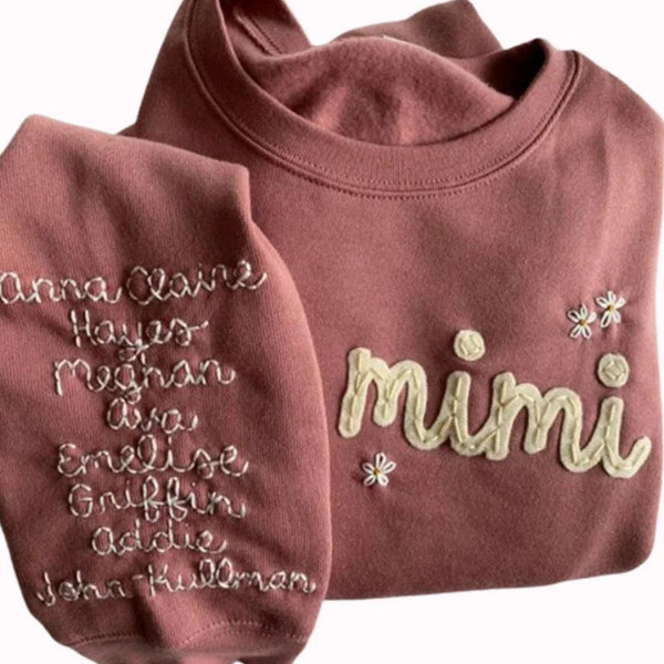 Mimi with daisies- women’s mimi sweatshirt - Mimi hand embroidered- Mama sweatshirt-Mother‘s day gift