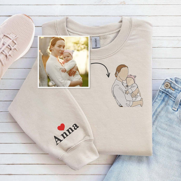 Custom Mommy Photo Embroidery Sweatshirt Embroidered Gift For Mothers Day Personalized Mom And Daughter Mom And Son