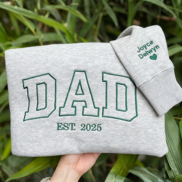 Embroidered Dad Est with Kids Names and Heart on Sleeve Sweatshirt,Unique Gifts for Dad