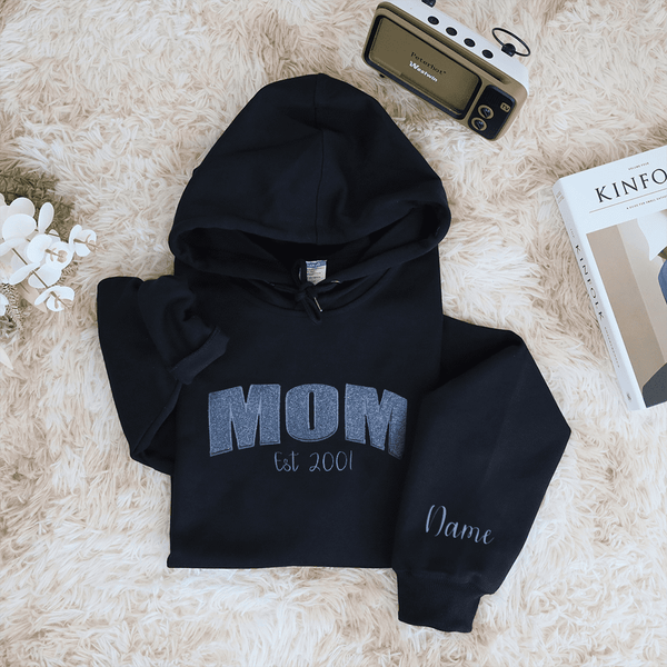 Mom Embroidered Glitter Sweatshirt - Featuring a Shimmering Cuff Pattern