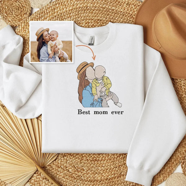 Mothers Day Custom Embroidery Gifts From Daughter Custom Photo Embroidery Sweatshirt Personalized Mom And Daughter Mom And Son