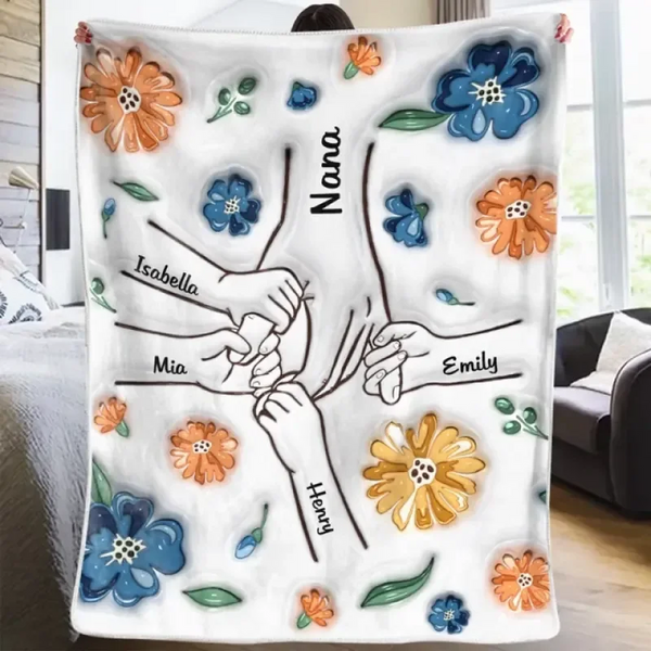 Family Personalized Custom 3D Inflated Effect Printed Blanket - Mother's Day Gift For Mum/Mom, Grandma