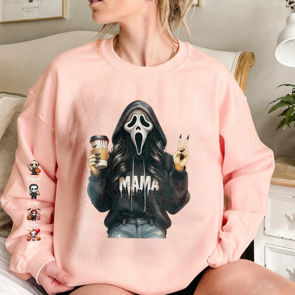 Spooky Mama with Mini Ghost on sleeve Halloween Sweatshirt