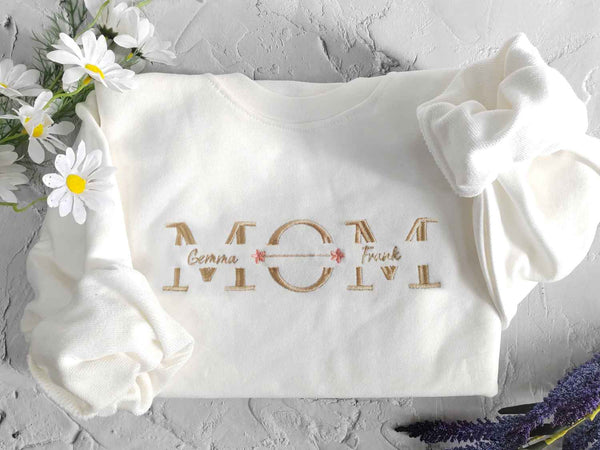 Custom mama emboidered sweatshirt,Mom crewneck with names,Embroidered mama pullover