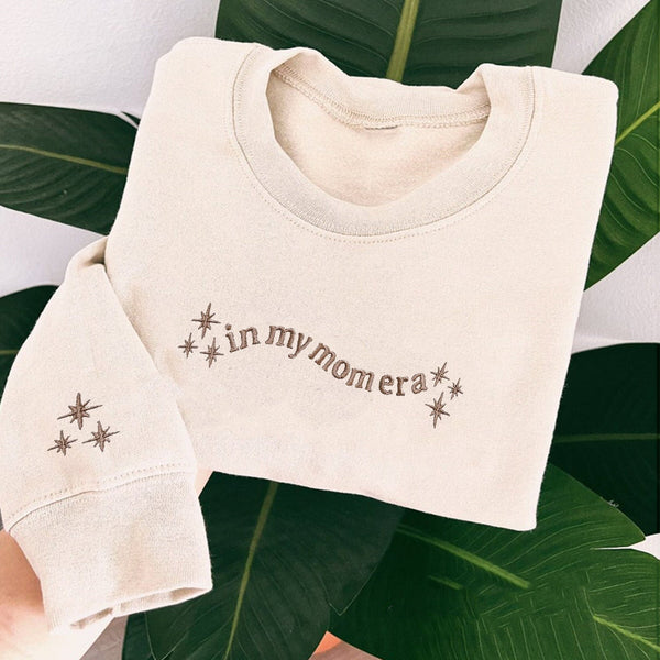 In My Mom Era Embroidery Custom Sweatshirt, Personalized Mama Hoodie, Gift for Mom