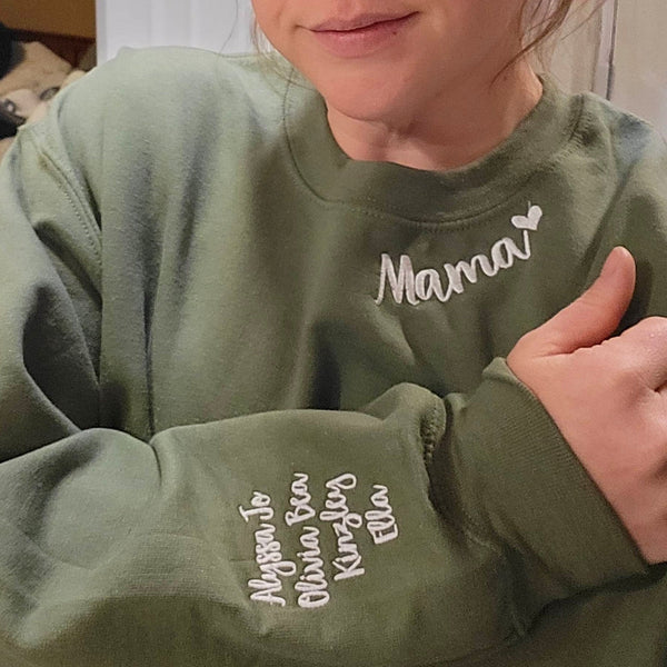 Custom Neckline Mama Embroidery Sweatshirt with Kid Names